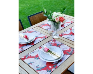 2102 - Red - White Rose Kumaş Amerikan Servis 4'lü Set