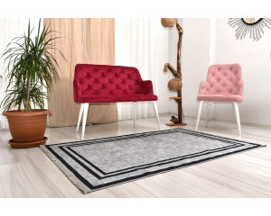 Velvet Frame Siyah Gri Dijital Baskılı Kaydırmaz Tabanlı Kolay Yıkanabilir Makine Halısı - 1056