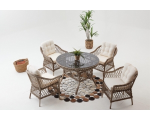 Pure Rattan Yuvarlak Bahçe Masa Takımı